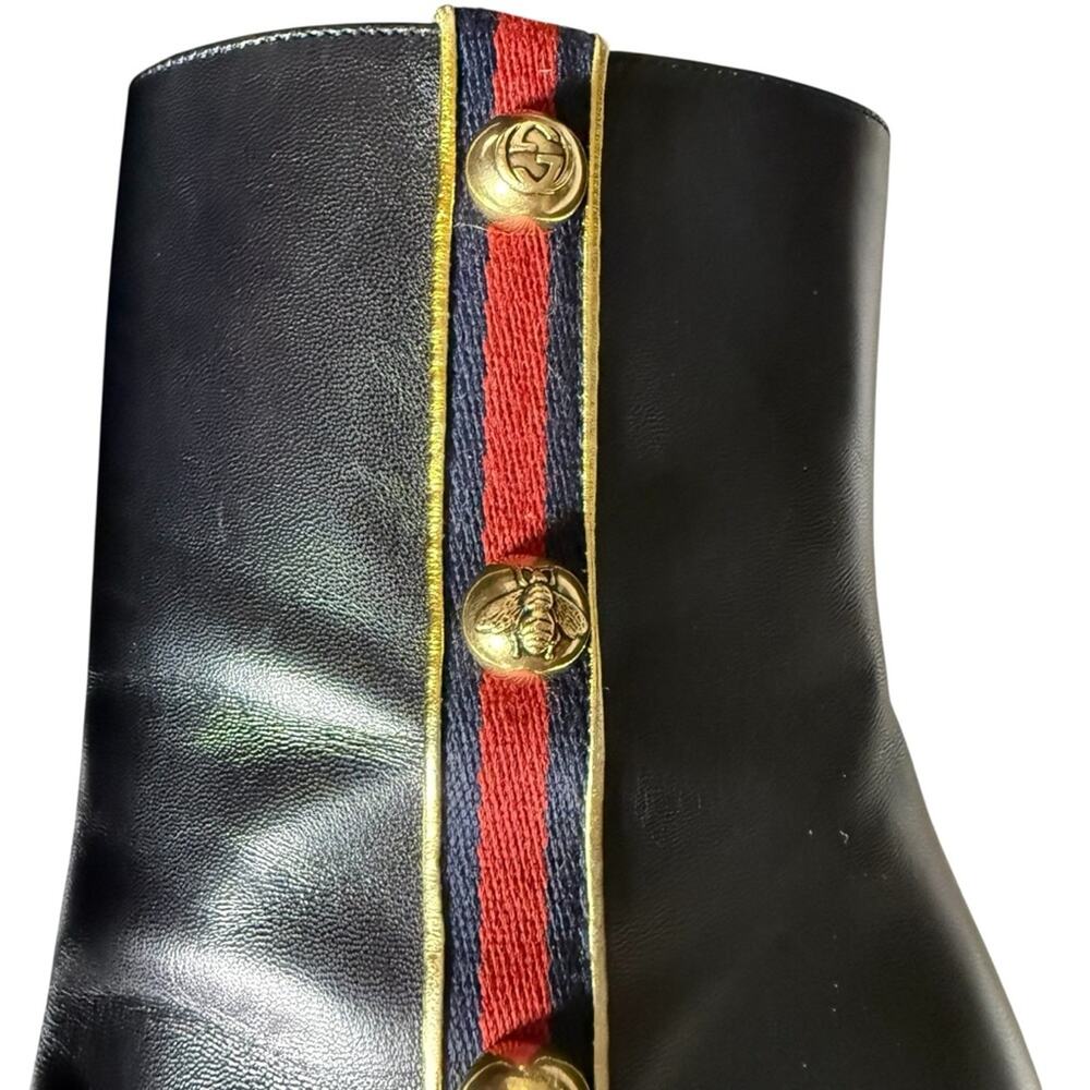 Gucci Malaga Kid Web Carly Leather Mid Calf Boots Gold Stud Side  EU 39/US 9 - Picture 9 of 15